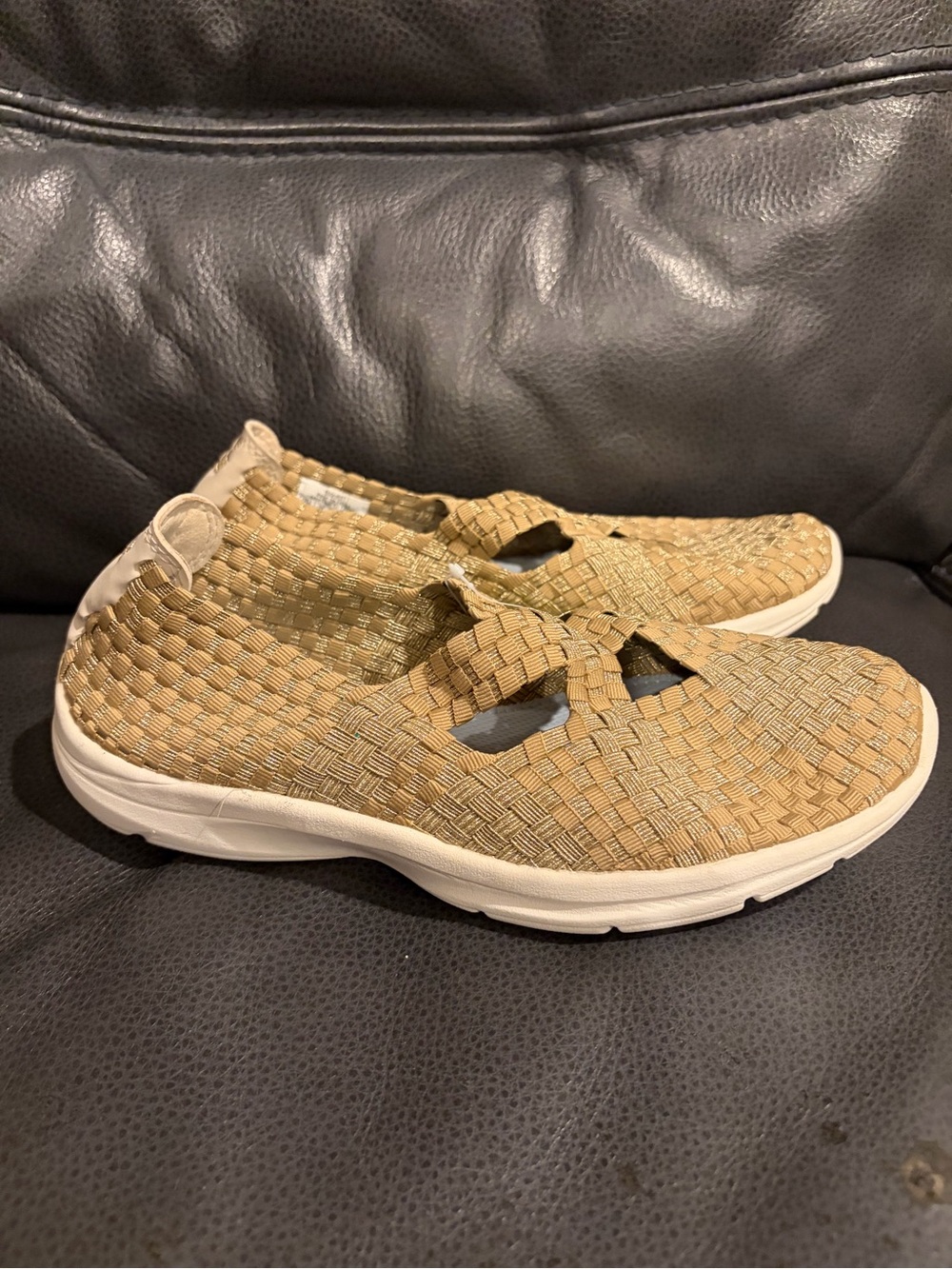 Easy Spirit Woven Slip-On Moccasins in Tan and White